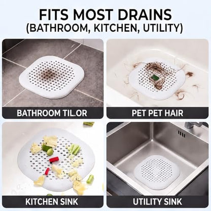 2 Pcs Shower Drain Hair Catcher Kitchen Silicone Sink Strainer Bathroom | Hair Drain Shower Catcher, Silicone Drain Protector Hair Stopper with Suction Cup for Shower Kitchen Bathroom Bathtub Sink - color: White