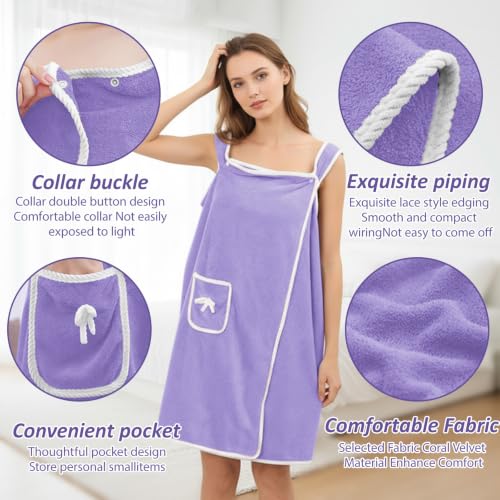 Unisex Bath Towel, Wearable After Bath Towel Set, Wearable Quick Dry Shower Gym Towel(53" x 31", Light Purple) - color: Light Purple, size: S(135X80CM)
