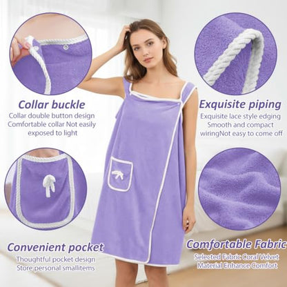 Unisex Bath Towel, Wearable After Bath Towel Set, Wearable Quick Dry Shower Gym Towel(53" x 31", Light Purple) - color: Light Purple, size: S(135X80CM)