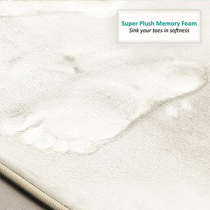 Clara Clark 3 Piece Bathroom Rugs Bath Mat Set, Velvet Memory Foam Bath Mats for Bathroom - Non-Slip, PVC Backing Bath Rugs, Washable - Dries Quickly, White - color: Off White
