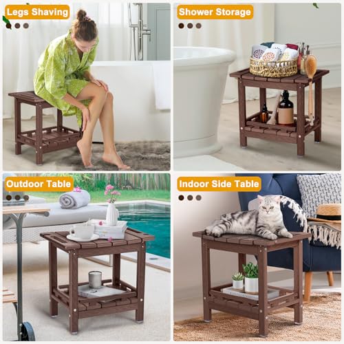 NALONE Shower Bench, HDPE Shower Stool for Shaving Legs with Handle (Wood) | Indoor and Outdoor Use, All Weather and Long Last, Perfect for Inside Shower - size: Wood
