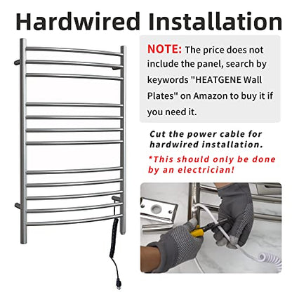 12-Bar Towel Warmer, Heated Towel Rack, Plug-in/Hardwired Gun Grey | 304 Stainless Steel Large 12-Bar Towel Warmer With Plug-In Or Hardwired Installation And Gun Grey Finish - color: Gun Grey