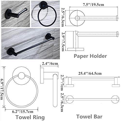 Black Bathroom Hardware Set Wall Mounted,24'' Towel Bar Adjustable,Toilet Paper Holder,Towel Ring,3-Piece Lavatory Shower Set with Gift Box,Black - size: 3 PCS
