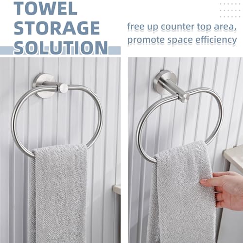 Swivel Hand Towel Holder for Bathroom, Brushed Nickel, Wall Mounted | Rustproof 304 Stainless Steel, 180° Rotating Towel Ring for Kitchen, Sink, Vanity, Oval Ring for Easy Towel Access - color: Brushed Nickel