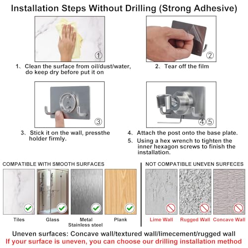 All Metal Shower Head Holder with Adhesive and Screw Two Install Methods | Adjustable Solid Stainless Steel Handheld shower holder for wall, Showerhead Wand Bracket, Brushed Nickel - style: A-Style Brushed