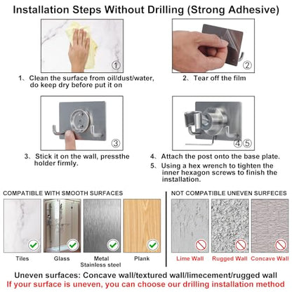 All Metal Shower Head Holder with Adhesive and Screw Two Install Methods | Adjustable Solid Stainless Steel Handheld shower holder for wall, Showerhead Wand Bracket, Brushed Nickel - style: A-Style Brushed
