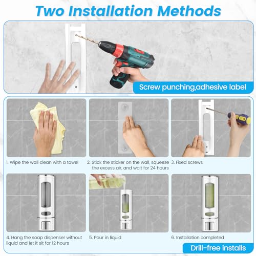Foam Hand Liquid Soap Dispenser, 400ml Bathroom Shower Dispenser Gel Container Shower Pump Dispenser and Organizer for Bathroom Kitchen Hotel, Refillable Liquid Lotion Soap Dispenser Wall Mounted - color: White