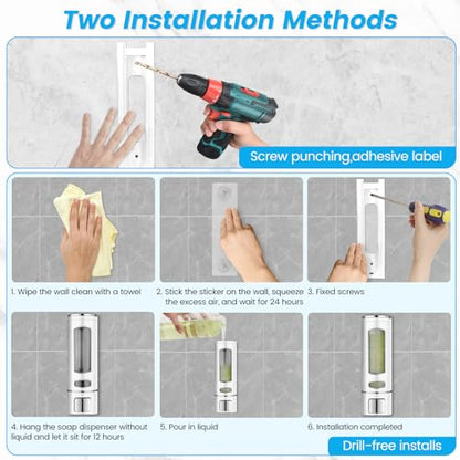 Foam Hand Liquid Soap Dispenser, 400ml Bathroom Shower Dispenser Gel Container Shower Pump Dispenser and Organizer for Bathroom Kitchen Hotel, Refillable Liquid Lotion Soap Dispenser Wall Mounted - color: White