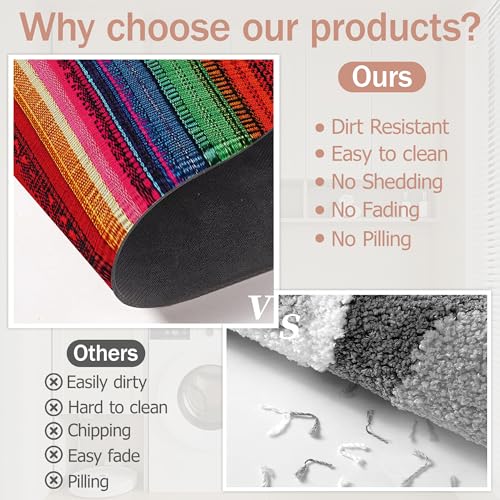 Mexican Bathroom Rugs,Bath Mats for Bathroom,Ethnic Stripes Rainbow Low Pile Absorbent Bath Mat,Rubber Backing Non Slip Washable Thin Quick Dry Door Mat 17x29.5 Inch - color: Mexican,ethnic Stripes Rainbow