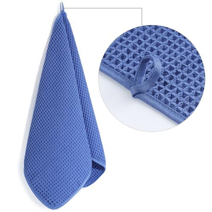 POLYTE 430 GSM Poly Blend Microfiber Quick Dry Waffle Hand Towel, 16x30 in | 4 Pack, Oversize, Lint Free, Quick Dry, Hanging Loop - color: Royal Blue