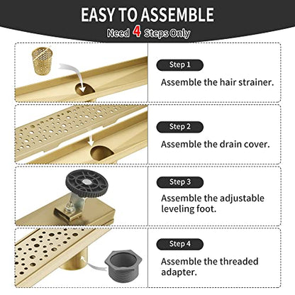 Linear Shower Drain 36 Inch, Bubbles Shower Drain SUS-304 Stainless Steel, 51L/Min Fast Drainage Floor Linear Drain, US Standard CUPC Certified, Zirconium Gold, SD-099 - color: Zirconium Gold, size: 36 Inch