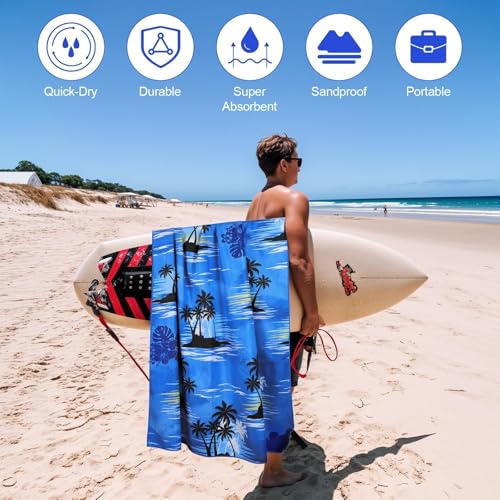 Oversized Microfiber Beach Towel Thin, Blue Sunset Seaside Hawaiian Style Double Sided Printed Towel 1PC, Large Soft Absorbent Compact Towels for Men Women Adults, Summer Pool Swim Rafts Bath, 35"x71" - style: Blue Sunset Seaside Hawaiian