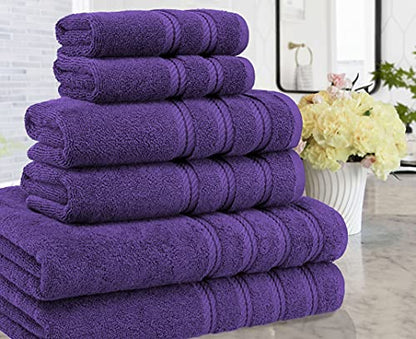 American Soft Linen 100% Carde Cotton 6 Piece Towel Set, 590 GSM Heavy Weight Soft Absorbent Turkish Towels for Bathroom, Rich Purple - color: Rich Purple