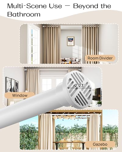 Extra Long Tension Curtain Rod No Drill by EZFurni, 82–123 Inch Heavy Duty Tension Rod with Lock-In Stability, Spring-Loaded Non-Slip Secure Hold for Shower, Window, Patio, 1.26" Diameter, White - color: White, size: 82-123 Inches