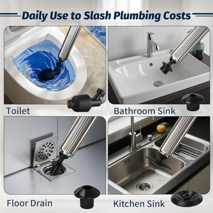 Toilet Plungers for Bathroom Heavy Duty, High Pressure Toilet Auger Air Drain Blaster with Real-Time Toilet Snake Drain Clog Remover,Toilet Unclogger Tool,Sink Shower Tubs Plumbing Clogs (Blue)