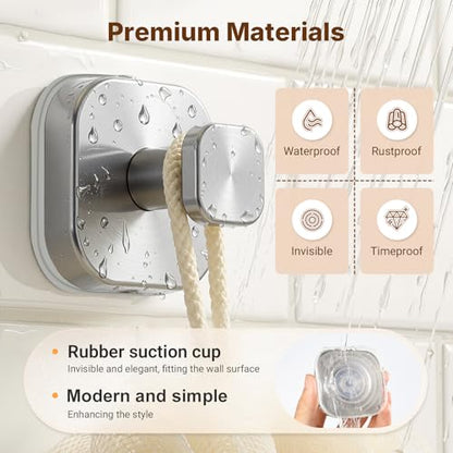 3Pcs Suction Cup Hooks for Bathroom Shower Robe Towel Wreath | Max Load 15Lbs 304 Stainless Steel Reusable Removable Rustproof Work on Smooth Surface Glass No Wall Damage - color: Silver