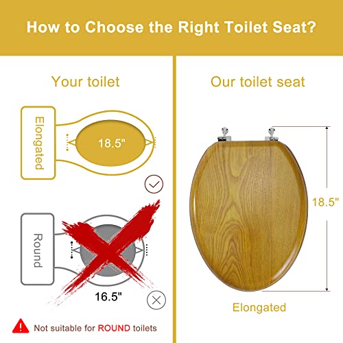 Angel Shield Durable Wood Veneer Natural Toilet Seat Metal Hinged Easy Clean Anti-scratch American Standard(Elongated,Oak) - color: Oak, size: Elongated-18.5”