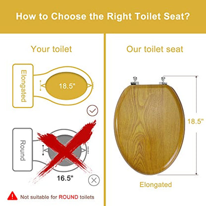 Angel Shield Durable Wood Veneer Natural Toilet Seat Metal Hinged Easy Clean Anti-scratch American Standard(Elongated,Oak) - color: Oak, size: Elongated-18.5”