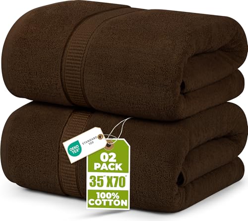 Utopia Towels Jumbo Bath Sheets, 2 Pack, 35x70 in, 600 GSM Cotton, Dark Brown - color: Dark Brown, size: 2 Piece Bath Sheet