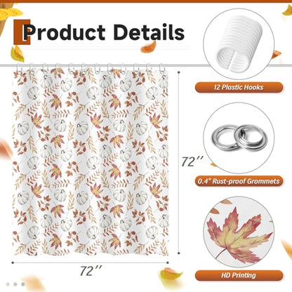 Moutina Maple Leaves Pumpkin Shower Curtain, Autumn Thanksgiving Home Decor Fall Bathtub Bathroom Curtain Set - 72x72 Inch Waterproof Polyester Fabric with Hooks - color: Fall-1