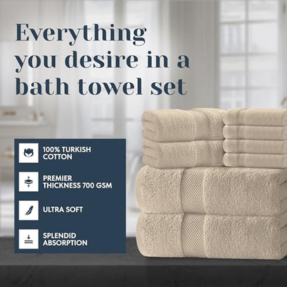 White Classic Luxury Bath Towel Set of 8 Pieces - 100% Turkish Cotton Highly Absorbent Towels for Bathroom, 2 Luxury Bath Towels 700GSM, 2 Hand Towels, 4 Washcloths, Taupe - color: 10: Taupe