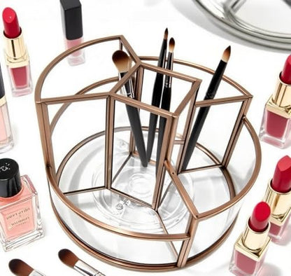 360° Rotate Makeup Brush Holder, Makeup Organizers Countertop, Perfume Tray, Bathroom Organizer and Storage for Eyeliner,Lipstick, Lazy Susan Organizer for Vanity Cabinet Dresser Bathroom (Brass)