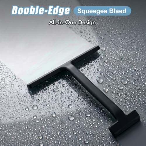 Shower Squeegee for Glass Doors, 8.6-Inch Silicone with Hook, Black | Dual-end silicone blade removes water and soap scum from glass, mirrors and tile; streak-free cleaning with a movable hook