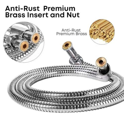 Klabb 59 Inch/150cm Stainless Steel Handheld Shower Hose, Flexible and Durable Replacement Hose with Brass Insert and Nut - color: Chrome, size: 59inches
