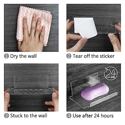 Self Adhesive Soap Dish Wall Mounted, 5 Slot Acrylic Soap Saver, Sponge Soap Holder for Shower Wall, Bathroom, Kitchen (Clear) - color: Clear Large 1pack