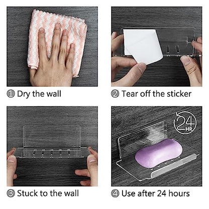 Self Adhesive Soap Dish Wall Mounted, 5 Slot Acrylic Soap Saver, Sponge Soap Holder for Shower Wall, Bathroom, Kitchen (Clear) - color: Clear Large 1pack