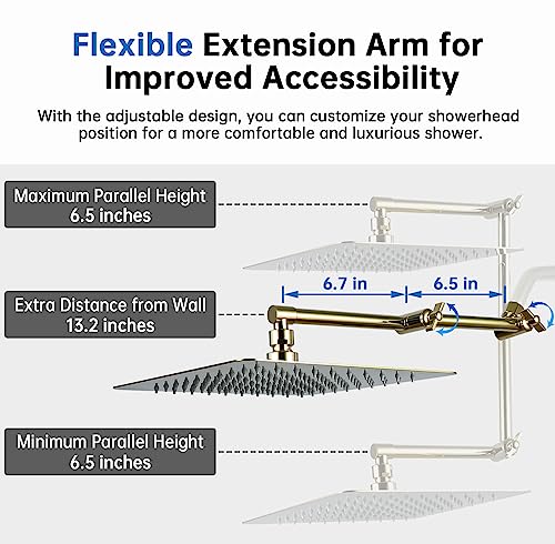 G-Promise All Metal 10 Inches Rainfall Shower Head with Handheld Combo | All Metal, Built to Last, Easy Install, Adjustable Height & Angle for All Heights, Extra Long Hose, Modern Upgrade - color: Polished Brass, size: 10 Inches