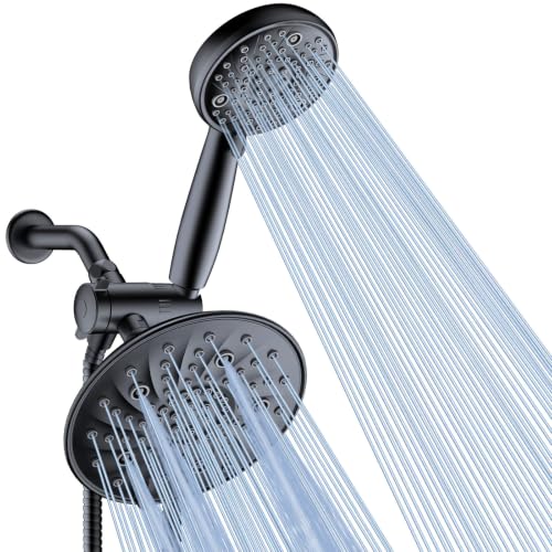 FEELSO Shower Head with Handheld Spray, 8" High Pressure Rain Showerhead | 7+8 Modes Dual Shower Head, Anti-Clog Nozzles, 71” Shower Hose Extra Long, Adjustable Holder, Shower Separately or Together - color: Matte Black