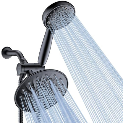 FEELSO Shower Head with Handheld Spray, 8" High Pressure Rain Showerhead | 7+8 Modes Dual Shower Head, Anti-Clog Nozzles, 71” Shower Hose Extra Long, Adjustable Holder, Shower Separately or Together - color: Matte Black
