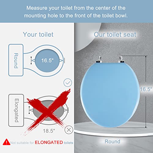 Blue Round Toilet Seat Natural Wood Toilet Seat with Zinc Alloy Hinges, Easy to Install also Easy to Clean, Scratch Resistant Toilet Seat by Angol Shiold (Round, Blue) - color: Blue, size: Round