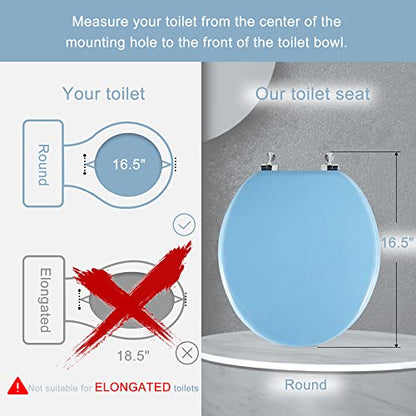 Blue Round Toilet Seat Natural Wood Toilet Seat with Zinc Alloy Hinges, Easy to Install also Easy to Clean, Scratch Resistant Toilet Seat by Angol Shiold (Round, Blue) - color: Blue, size: Round