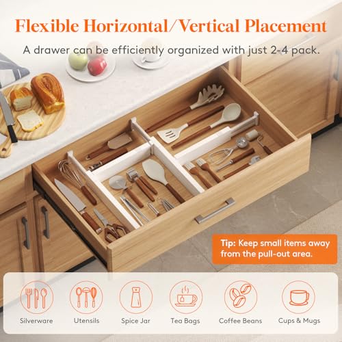 Lifewit 2.36" Upgrade Kitchen Drawer Dividers, Adjustable Drawer Organizer | 16"-22" Expandable White Drawer Separator for Clothes/Utensils, Dresser/Cabinet/Closet/Nursery Organization & Storage, 5 Pack - size: 2.36"H, 16-22"L
