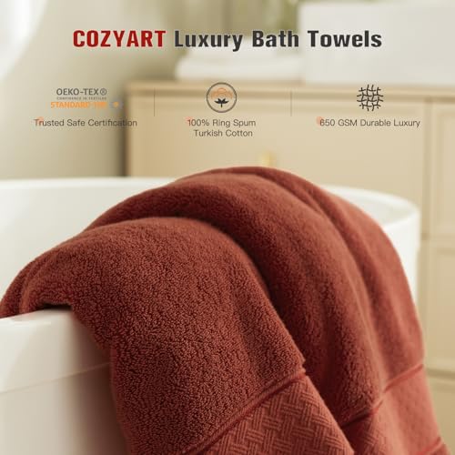 COZYART Bath Towel Set 6 PCS, Luxury 100% Turkish Cotton 650GSM Ultra Soft | Absorbent Quick Dry, OEKO‑Tex 100 Cert. Zero Twist Ring Spun Cotton, Plush Fluffy, Breathable Hotel Quality Bathroom Towels - color: Orange- Terracotta Orange