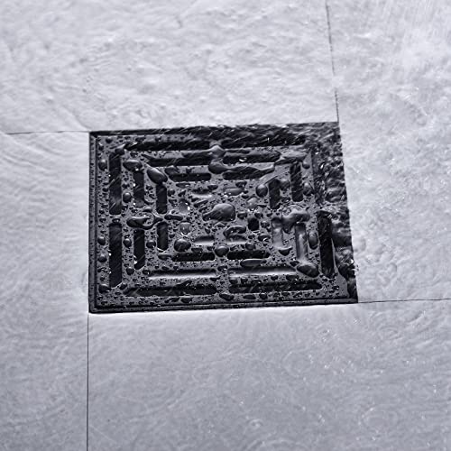 RANDOM 4 Inch Black Shower Drain Square with Adjustable PVC Base Flange,SUS304 Stainless Steel Matte Black Shower Floor Drain with Removable Cover Grid Grate - color: B-matte Black-4″ Square With Base Flange