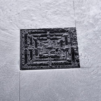 RANDOM 4 Inch Black Shower Drain Square with Adjustable PVC Base Flange,SUS304 Stainless Steel Matte Black Shower Floor Drain with Removable Cover Grid Grate - color: B-matte Black-4″ Square With Base Flange