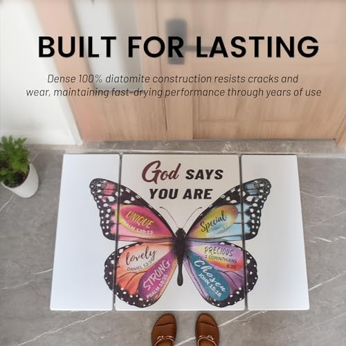 Butterfly Foldable Stone Bath Mat - Quick Dry Diatomaceous Earth Bath Mat with Non Slip Pad, Absorbent Stone Shower Mat for Bathroom, Butterfly Bathroom Decor, 23.6 x 15.5