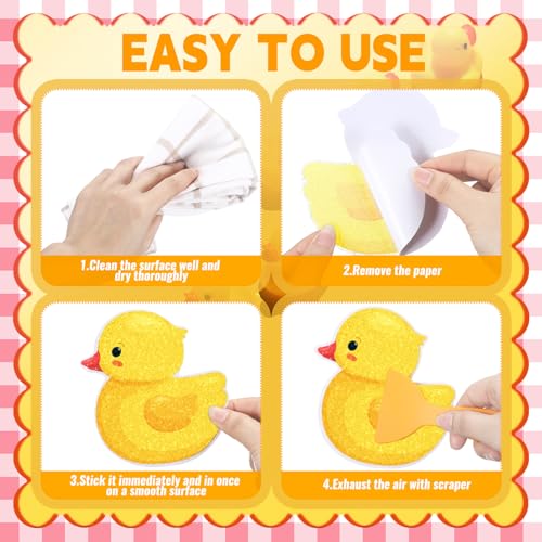Yaomiao 24 Pcs Duck Bathtub Non Slip Stickers Bathroom Tubs Anti Slip Decal | Shiny, Sparkle, Glitter, Peva, 4.53inch, Easy Apply, Scraper, No Residue, for Shower Stairs Floor, Cute, Safety,Grip - style: Duck