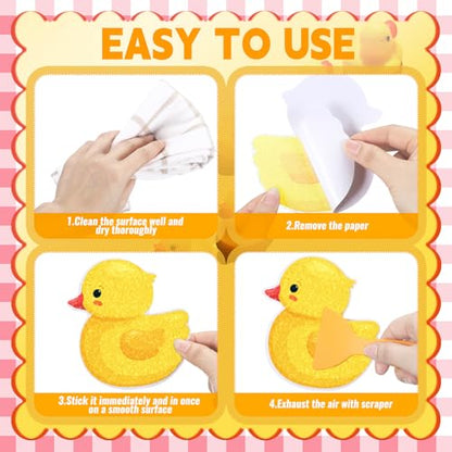 Yaomiao 24 Pcs Duck Bathtub Non Slip Stickers Bathroom Tubs Anti Slip Decal | Shiny, Sparkle, Glitter, Peva, 4.53inch, Easy Apply, Scraper, No Residue, for Shower Stairs Floor, Cute, Safety,Grip - style: Duck