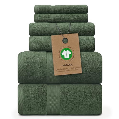 100% Organic Zero-Twist Cotton Towels - GOTS Certified Luxury Bath Towels - Ultra Soft & Plush 700GSM Long-Staple Cotton - 6 Piece Towel Set (Hunter Green) - color: Hunter Green, size: 6pc Towel Set