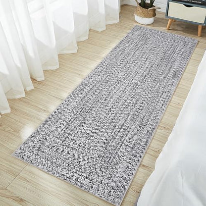 Printed Washable Rugs Runner Rug 2x8 Rug for Living Room Bathroom Rugs Modern Imitation Braided Bedroom Rug Non Slip Geometric Area Rug Kitchen Rugs Stain Resistant Carpet 2'x8' Light Grey - color: Light Grey, size: 2' x 8' (Runner)