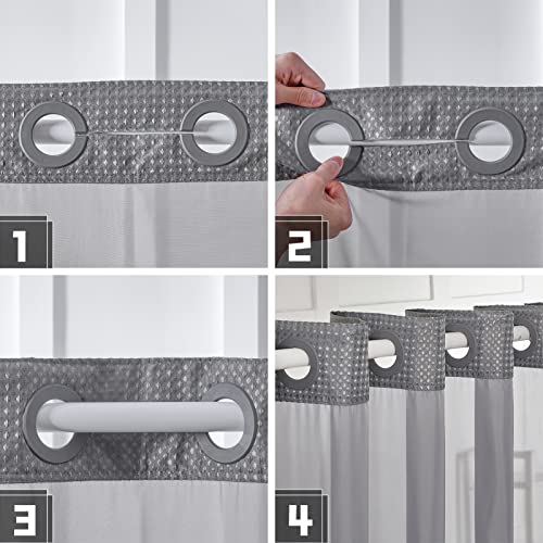 Furlinic No Hook Shower Curtain with Snap in Fabric Liner Set,Waffle Weave Heavy Duty Bathroom Curtain with See Through Window,Waterproof & Machine Washable,Hotel Style,Light Grey,71x72 Inch - color: Grey, size: 71"W x 72"L (Pack of 1)
