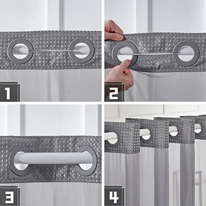 Furlinic No Hooks Needed Waffle Weave Shower Curtain with Snap in Fabric Liner,Honeycomb Texture Bathroom Curtains with See Through Top Window,Waterproof,Grey,71x96 Inch - color: Grey, size: 71"W x 96"L (Pack of 1)