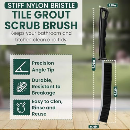 Crevice Cleaning Brush Set 3Pcs Hard Bristle Tools for Narrow Spaces | Includes Red, Black & Yellow Grout Scrub Brushes for Tile Floors, Bathroom, Shower, Window Tracks & Kitchen Cleaning.