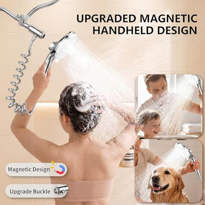 Dual Shower Head with Magnetic Handheld, Double Showerhead System, Silver | High Pressure, Gifts for Two People 2 Person Couples Women Men, Adjustable, Easy Install, Renter-Friendly, SPA-Like - color: Silver