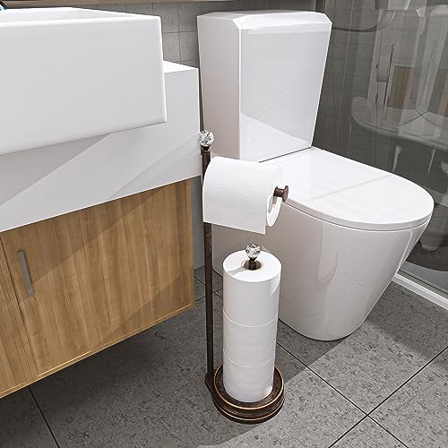 KASUNTO Toilet Paper Holder for Bathroom, Heavy Weighted Metal Free Standing Toilet Paper Holder Stand with Crystal Ball, Toilet Paper Roll Stand for Bathroom Accessories (Oil Rubbed Bronze) - color: D- Oil Rubbed Bronze
