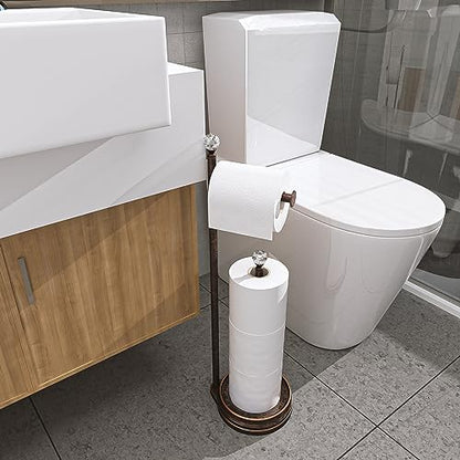KASUNTO Toilet Paper Holder for Bathroom, Heavy Weighted Metal Free Standing Toilet Paper Holder Stand with Crystal Ball, Toilet Paper Roll Stand for Bathroom Accessories (Oil Rubbed Bronze) - color: D- Oil Rubbed Bronze